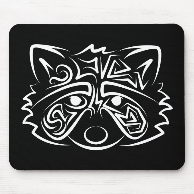 Black and White Tribal Raccoon Mouse Pad (Front)