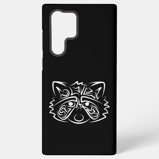 Black and White Tribal Raccoon Samsung Galaxy S22 Ultra Case (Back)