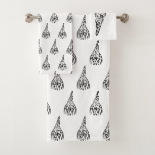Black and White Tribal Rat Bath Towel Set