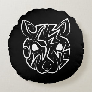 Black and White Tribal Rat Round Pillow