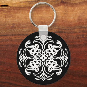 Black and White Tribal Rattlesnake Mandala   Keychain