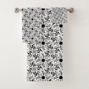 Black and White Tribal Rice Grain Pattern Bath Towel Set