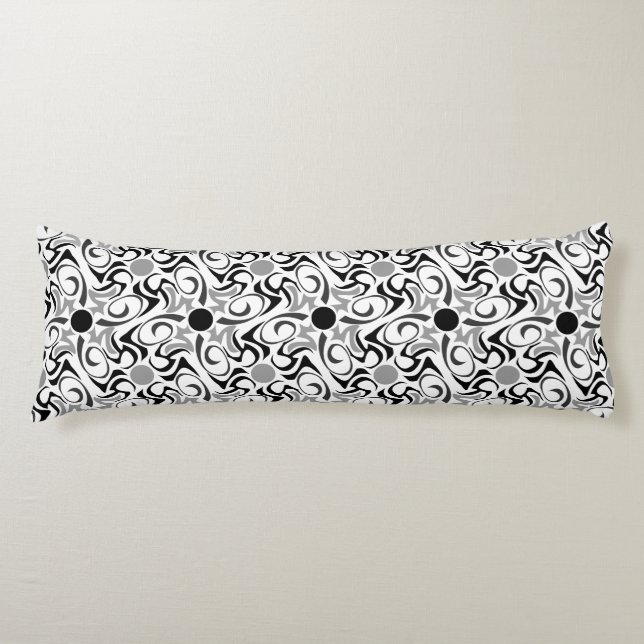 Black and White Tribal Rice Grain Pattern Body Pillow (Front)