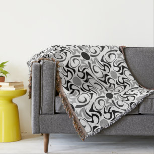 Black and White Tribal Rice Grain Pattern Throw Blanket