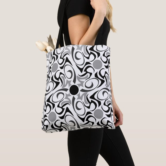 Black and White Tribal Rice Grain Pattern Tote Bag (Close Up)