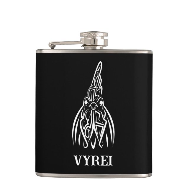 Black and White Tribal Rooster Hip Flask (Front)