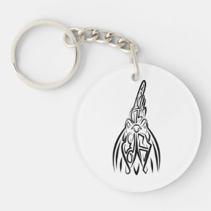 Black and White Tribal Rooster Keychain