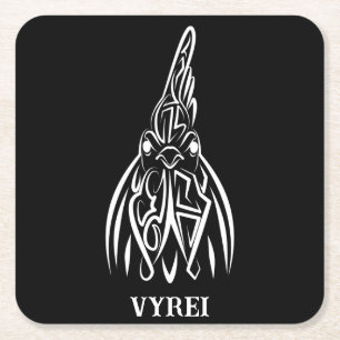 Black and White Tribal Rooster Square Paper Coaster