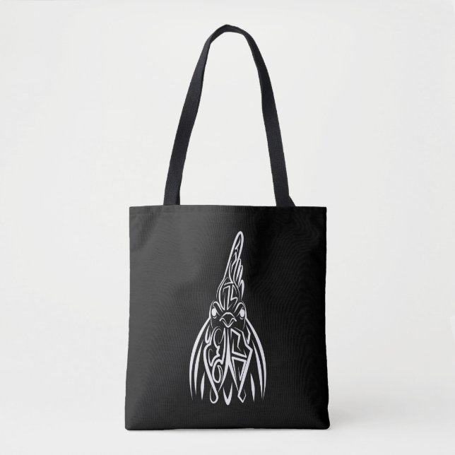 Black and White Tribal Rooster Tote Bag (Front)