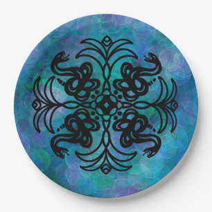 Black and White Tribal Snake   Paper Plate