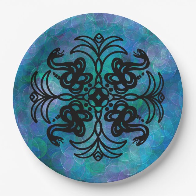Black and White Tribal Snake   Paper Plate (Front)