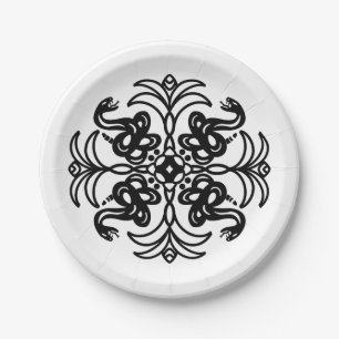 Black and White Tribal Snake Paper Plate