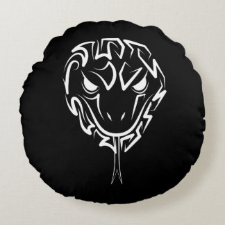 Black and White Tribal Snake Round Pillow