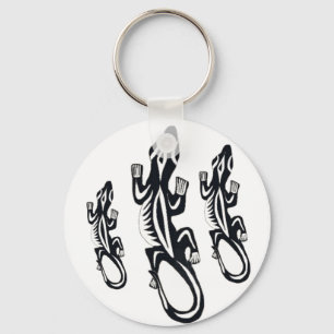 Black and white tribal style lizard keychain