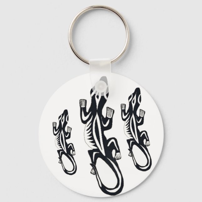 Black and white tribal style lizard  keychain (Front)