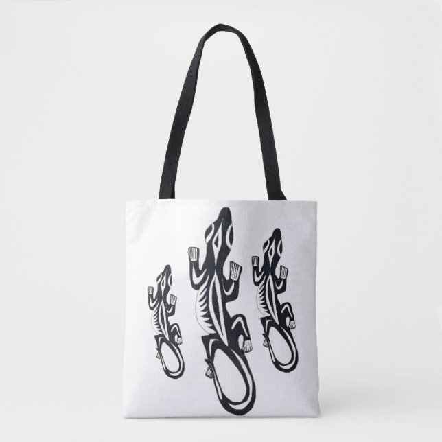 Black and white tribal style lizard   tote bag (Front)