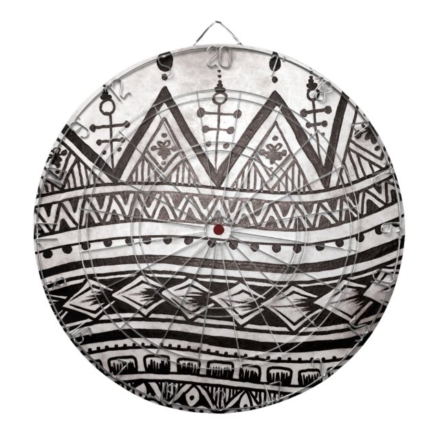 Black and White Tribal Tattoo Geometric Pattern Dartboard (Front)