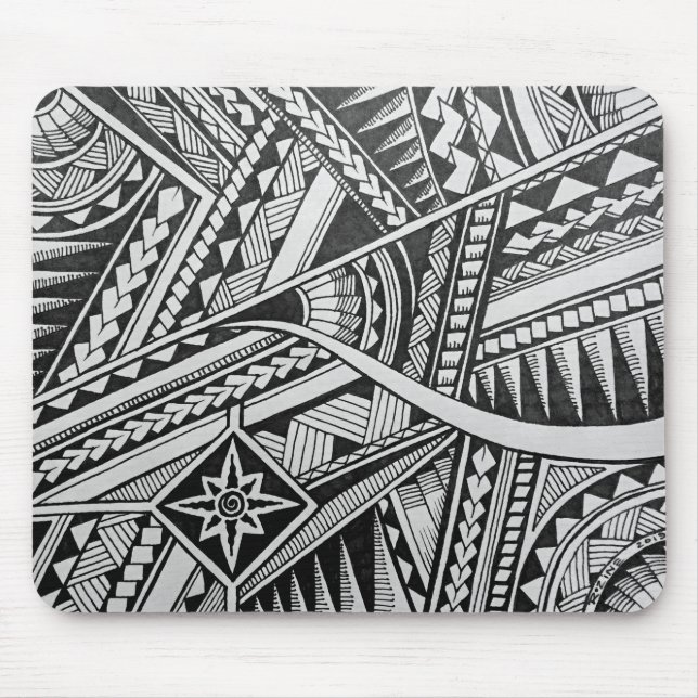 Black and White Tribal Tattoo Stars Stripes Design Mouse Pad (Front)