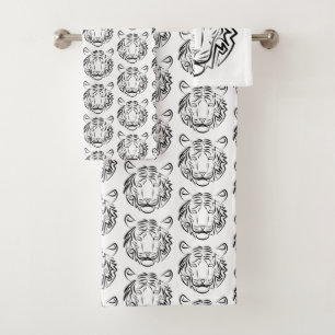 Black and White Tribal Tiger Bath Towel Set