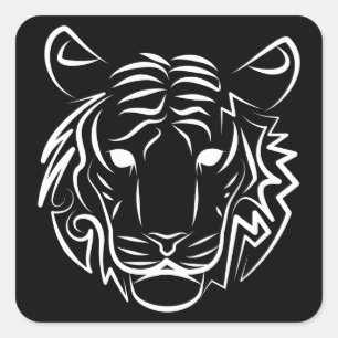 Black and White Tribal Tiger Square Sticker