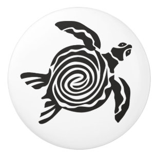 Black and White Tribal Turtle Art Ceramic Knob