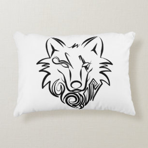 Black and White Tribal Wolf Accent Pillow