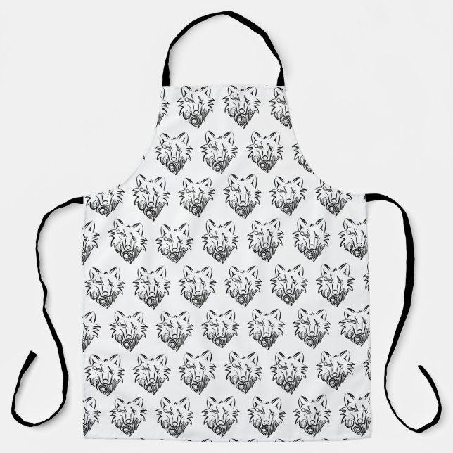 Black and White Tribal Wolf Apron (Front)