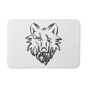 Black and White Tribal Wolf Bath Mat