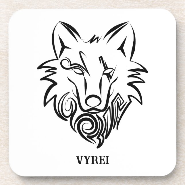 Black and White Tribal Wolf Coaster (Front)