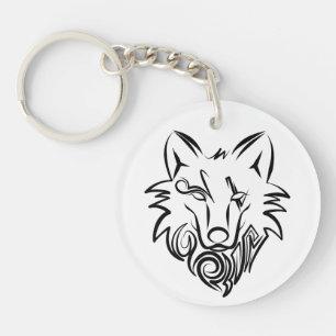 Black and White Tribal Wolf Keychain