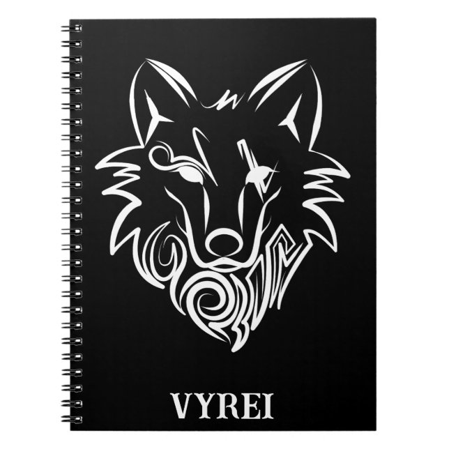 Black and White Tribal Wolf Notebook (Front)