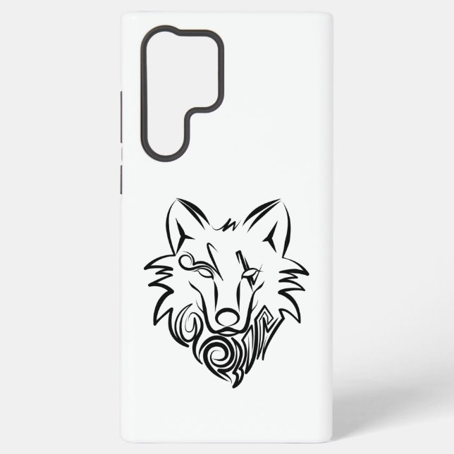 Black and White Tribal Wolf Samsung Galaxy S22 Ultra Case (Back)