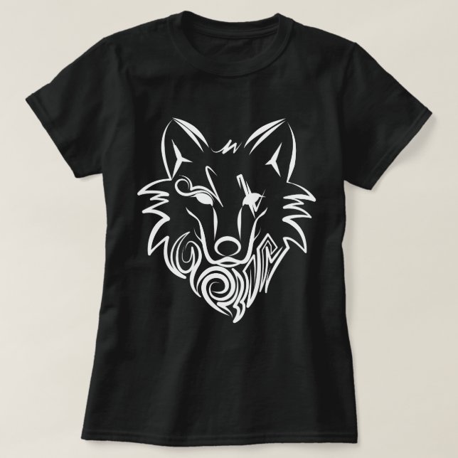 Black and White Tribal Wolf T-Shirt (Design Front)
