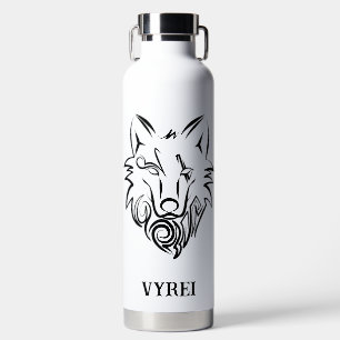 Black and White Tribal Wolf Water Bottle