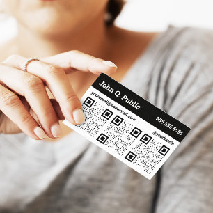 Black and White Triple QR Code Business Card