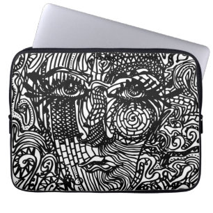 Black and White Trippy Line Portrait Laptop Sleeve