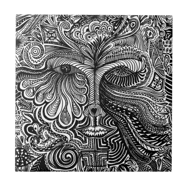Black and White Trippy Line Portrait Tile (Front)