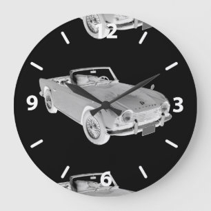 Black And White Triumph Tr4 Sports Car Large Clock