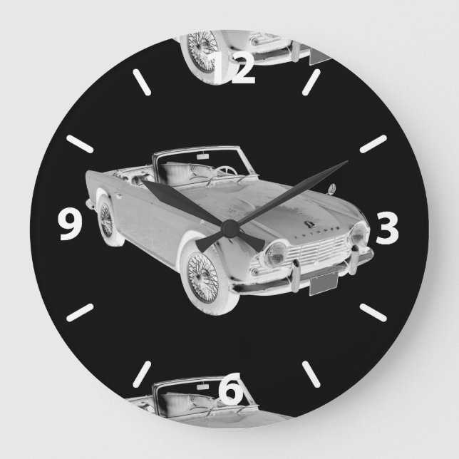 Black And White Triumph Tr4  Sports Car Large Clock (Front)
