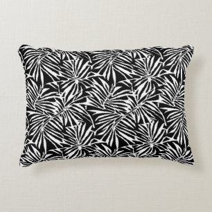 Black And White Tropical Leaf Repeating Pattern Accent Pillow