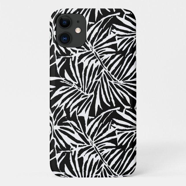 Black And White Tropical Leaf Repeating Pattern Case-Mate iPhone Case (Back)