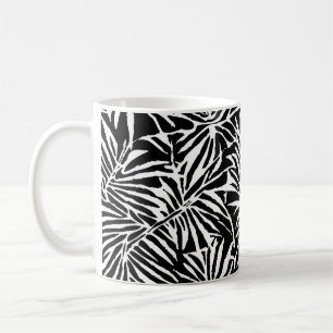 Black And White Tropical Leaf Repeating Pattern Coffee Mug