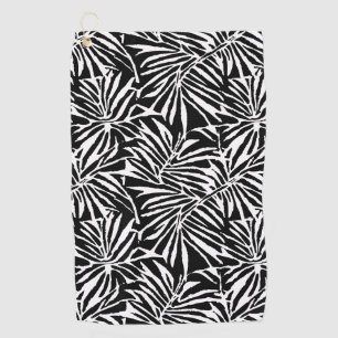 Black And White Tropical Leaf Repeating Pattern Golf Towel