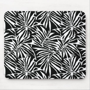 Black And White Tropical Leaf Repeating Pattern Mouse Pad