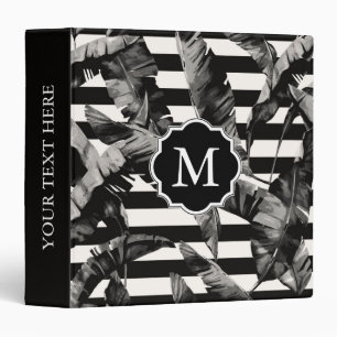Black and White Tropical Leaves Binder
