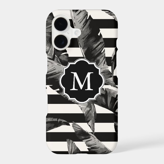 Black and White Tropical Leaves iPhone Case (Back)
