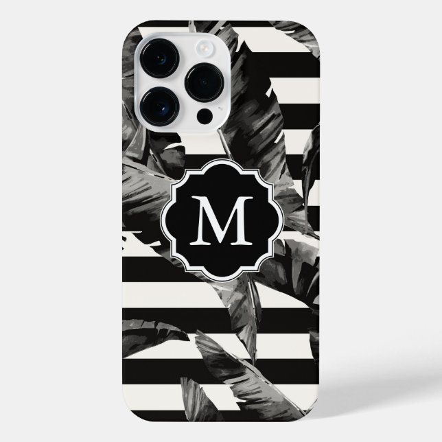 Black and White Tropical Leaves iPhone Case (Back)