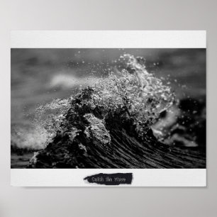 Black and White Tropical Ocean Wave Printable Art Poster