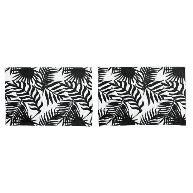 Black and White Tropical Palm Leaves Print Pillowcase (Front-Set)
