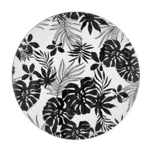 Black and White Tropics: Silhouetted Nature Cutting Board